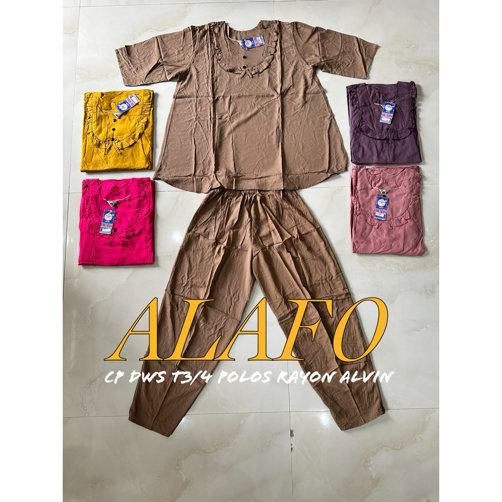 BAJU TIDUR NYAMAN CP DEWASA T3/4 POLOS RAYON ALVIN