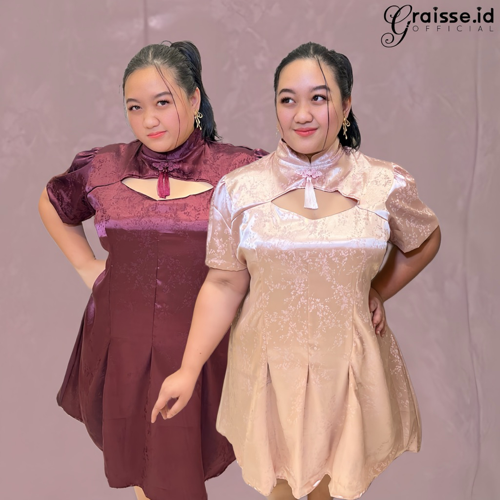 LUNA CNY Bigsize Dress | Dress Imlek Jumbo | Dress Imlek Bigsize | Cheongsam Bigsize