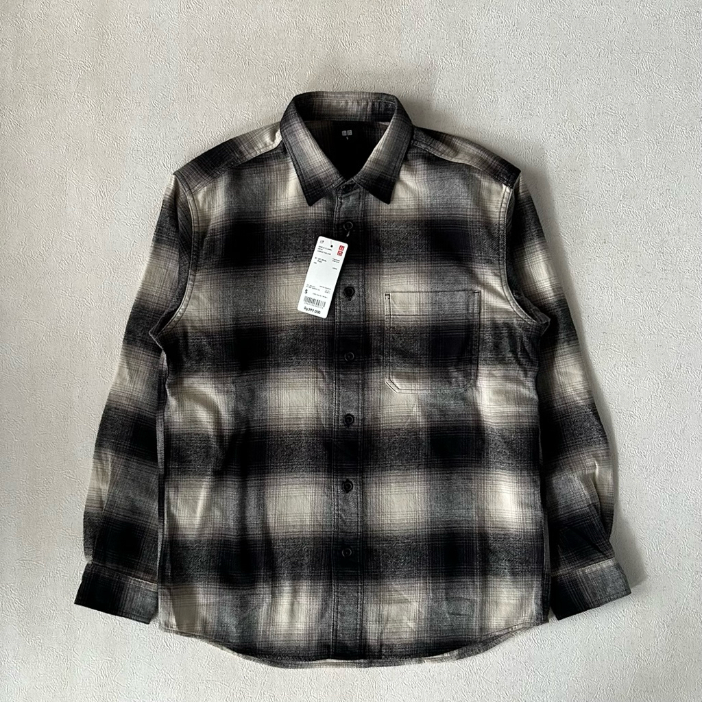 flanel veterano uniqlo black cream sz S