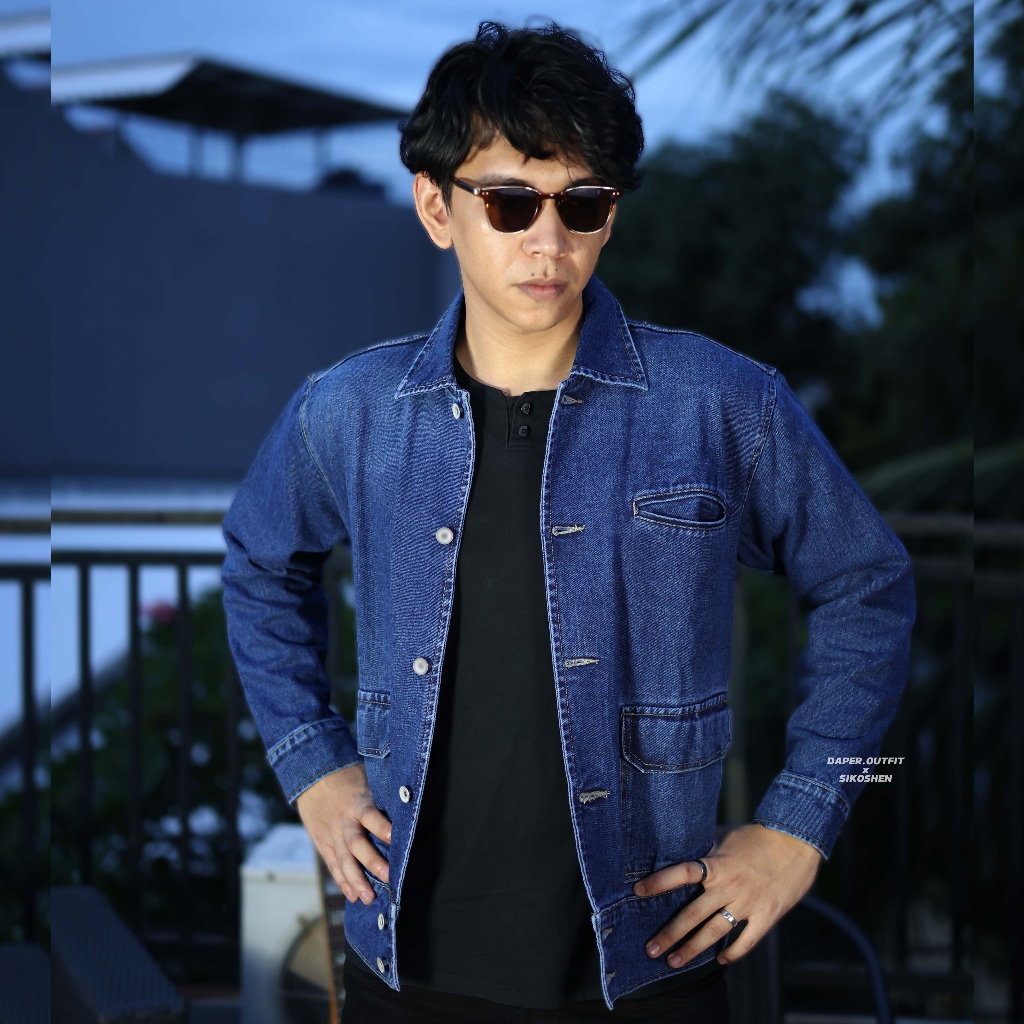 Tony Jack Work Jacket - Jaket Jeans Boxy Fit Dark Blue