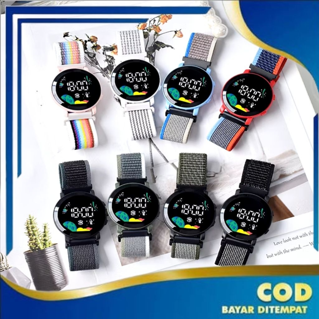 Jam Tangan LED Jam Tangan Kanvas Jam bulat Digital Watch Strap Kanvas J202