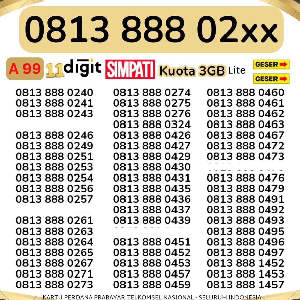 Nomor Cantik 11 digit Bonus Kuota 3 Gb Kartu Perdana 11 Angka Telkomsel 5G Nomor Cantik Simpati Supp
