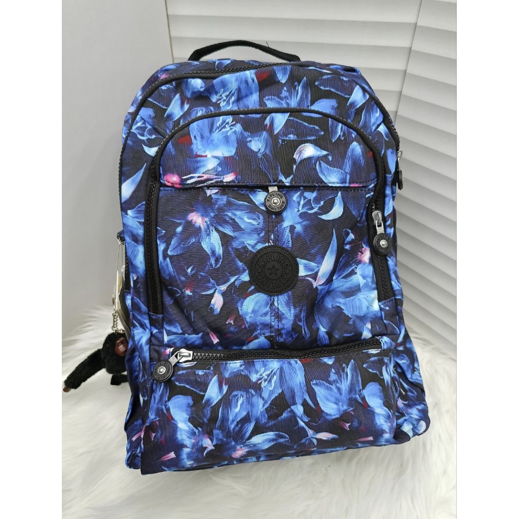 Tas Ransel Corak Motif Bunga Blue Bigsize Nilon+Gantungan monyet Lucu