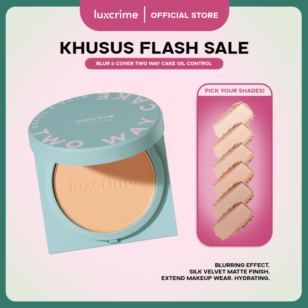 [FLASH SALE] NEW Oil Control Luxcrime Blur & Cover Two Way Cake - Bedak Matte Tahan Lama Blur & Cover