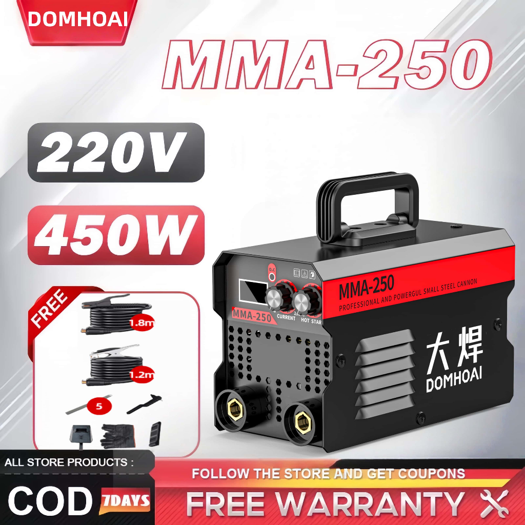 [BISA COD] DOMHOAI Mesin Las MMA-250 Inverter Las Listrik 450 Watt IGBT Logam Portabel Mesin trafo l