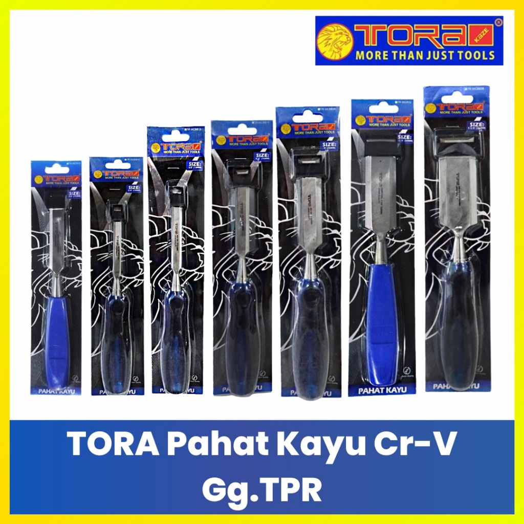 TORA Pahat Tatah Kayu CRV Heavy Duty Gagang Karet Pahat Manual Pertukangan
