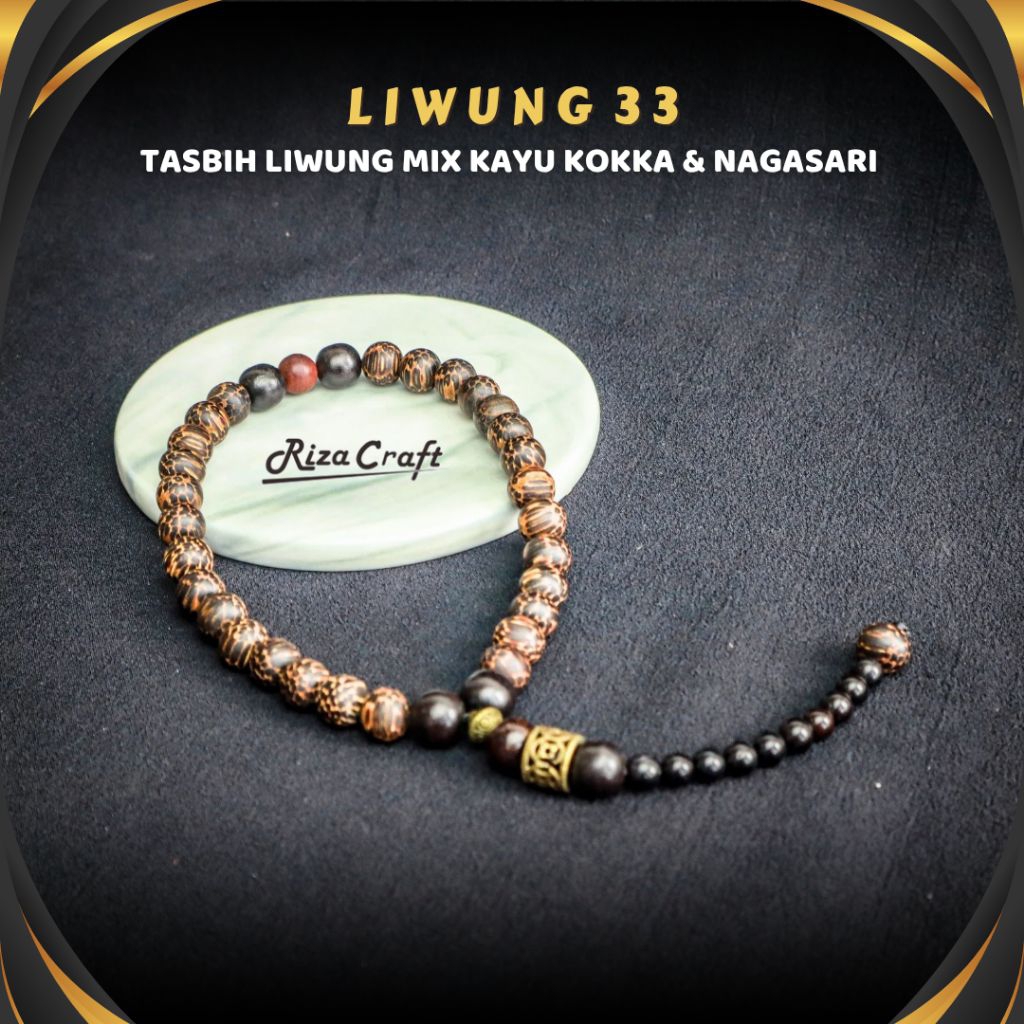Tasbih 33 Butir Aesthetic  dari Kayu Liwung Macan mix Galih Kelor Hitam ASLI 100% Original by Rizacr