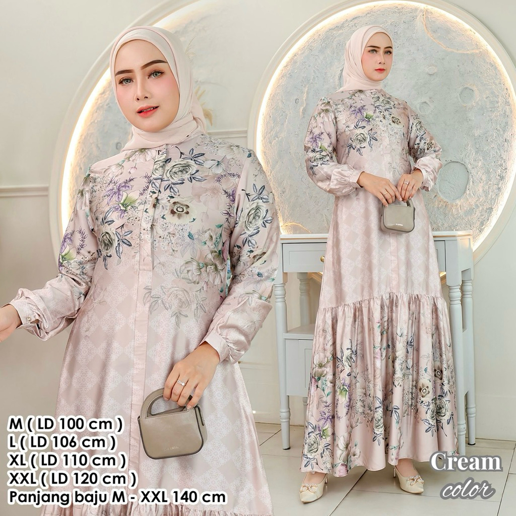 YR - Lunara Dress Armani Silk Rempel / Gamis Armani Silk Printing / Gamis Pesta Mewah Favorite