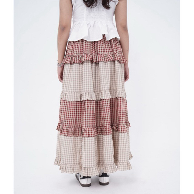 Yume Gingham Tiered Skirt - almooi | Yume Rok Susun Gingham