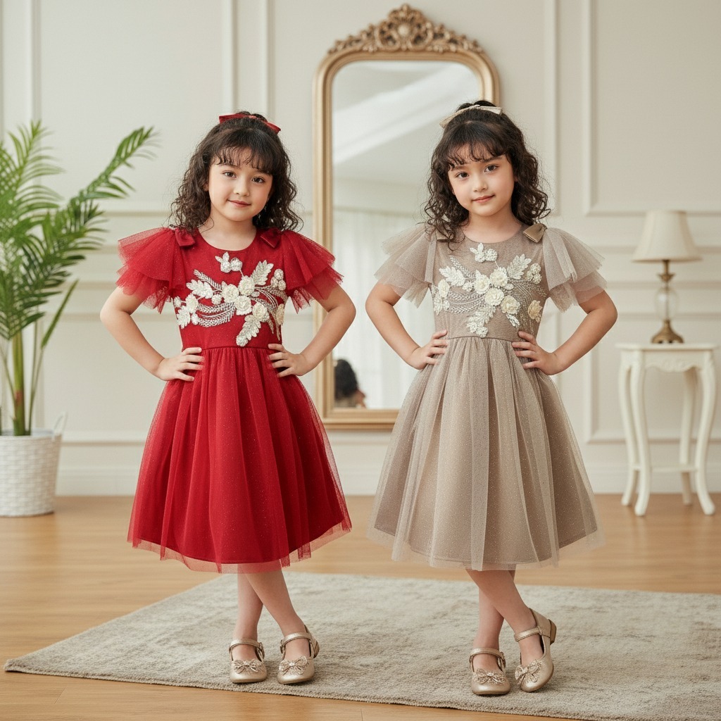 Two Mix - Baju Dress Anak Perempuan Pesta - Gaun Anak Cewek Natal Mewah 1-12 Tahun Y890