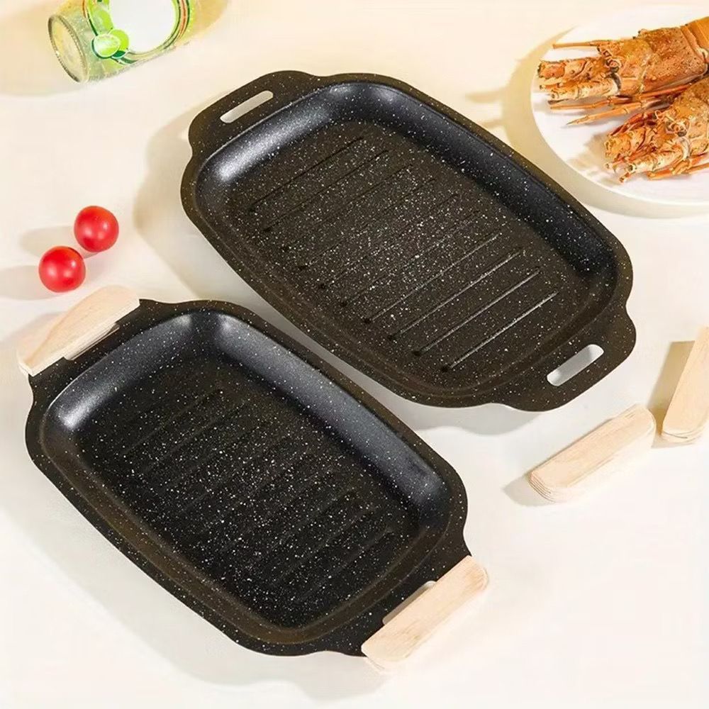 Wajan Panggangan Panjang Portabel Grill Pan Korea Datar BBQ Anti Lengket Tahan Panas / Panci Panggan