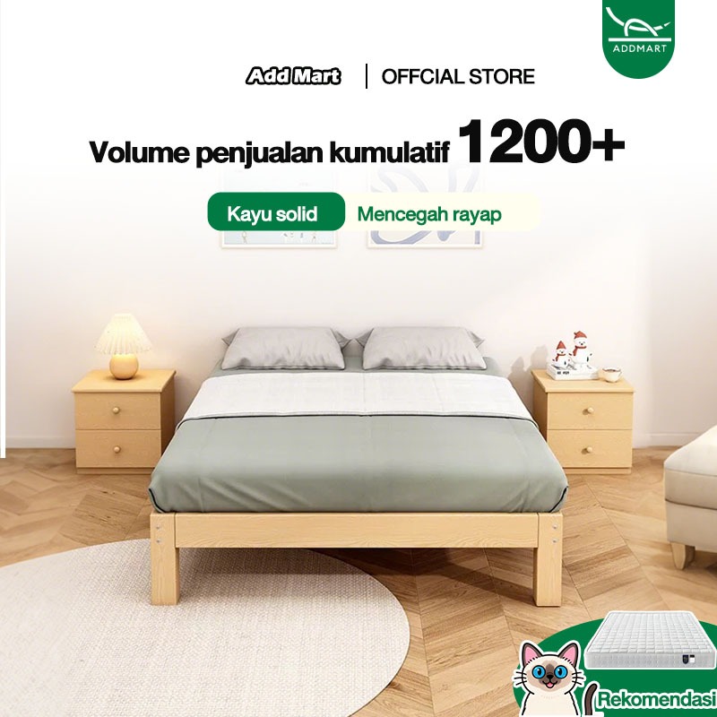 Dipan Lantai Tempat Tidur Kayu Asli tempat tidur kayu Tempat Tidur Minimalis [Garansi Sepuluh Tahun]