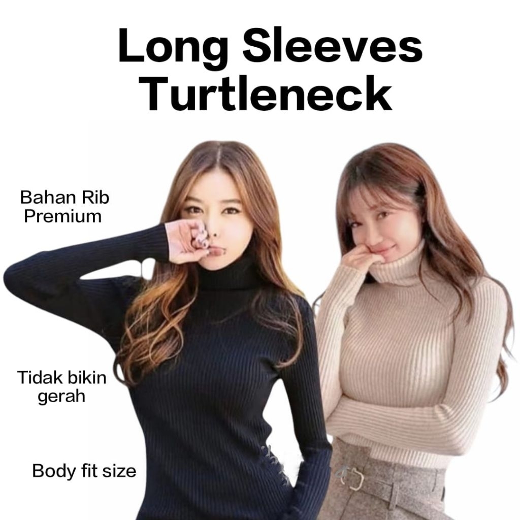 manset kaos premium turtleneck pria wanita unisex sweater polos kerah tinggi lengan panjang