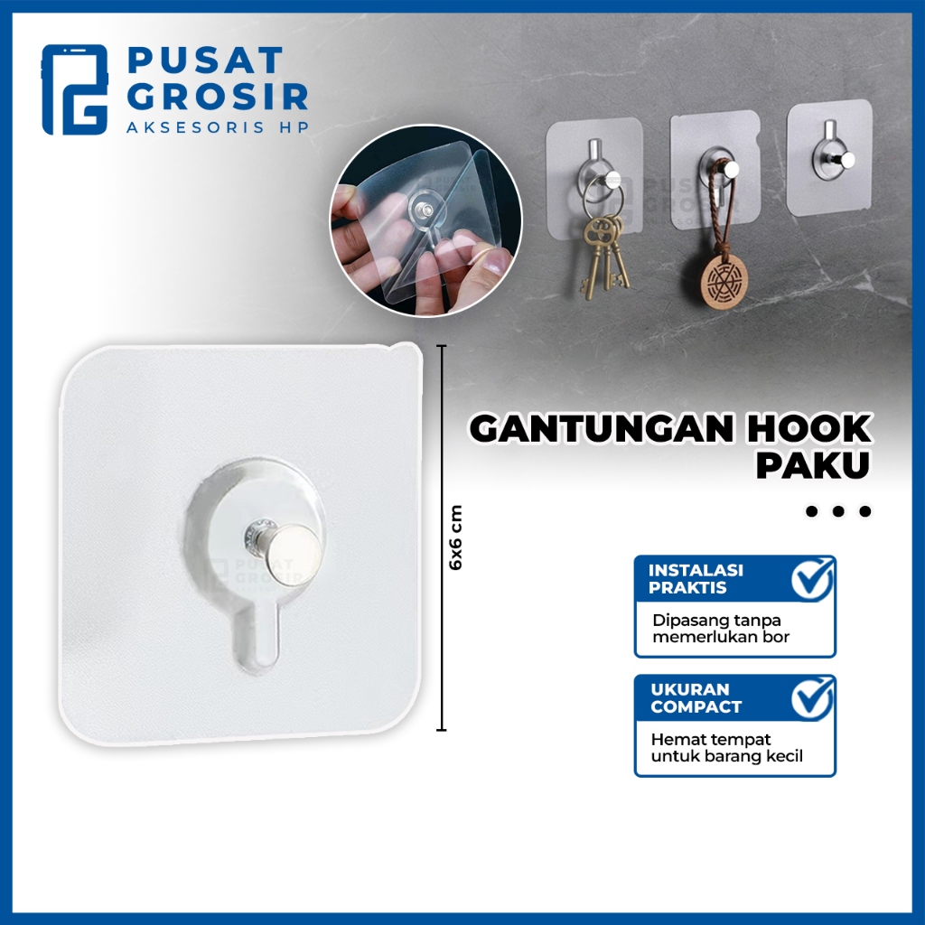 Gantungan hook paku tempel dinding tanpa bor tembok Multifungsi Cantolan serbaguna