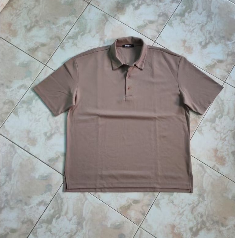 Kaos Polo Draw Fit Open Colar Beige Poloshir