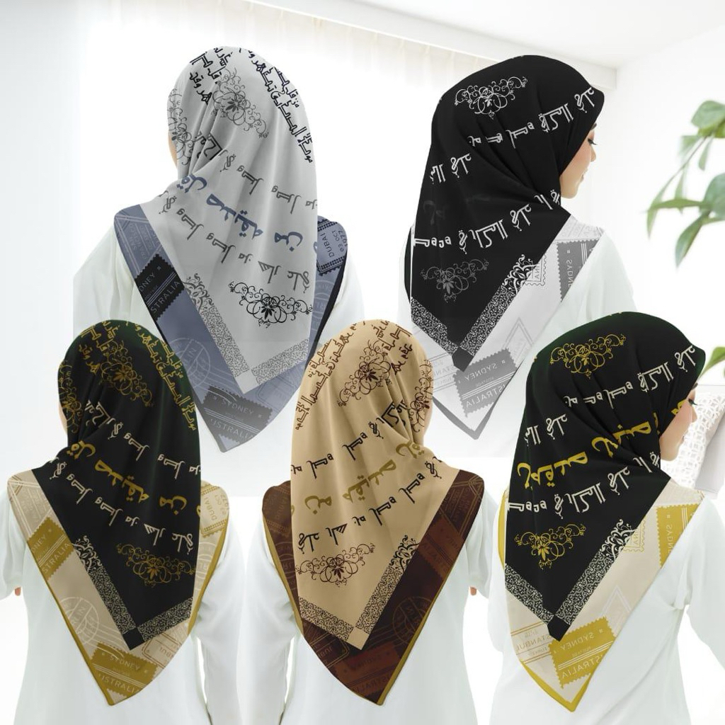 Hijab Santri Motif Kaligrafi Arab //Hijab segi empat koran Arab Man Ana Series Aafia