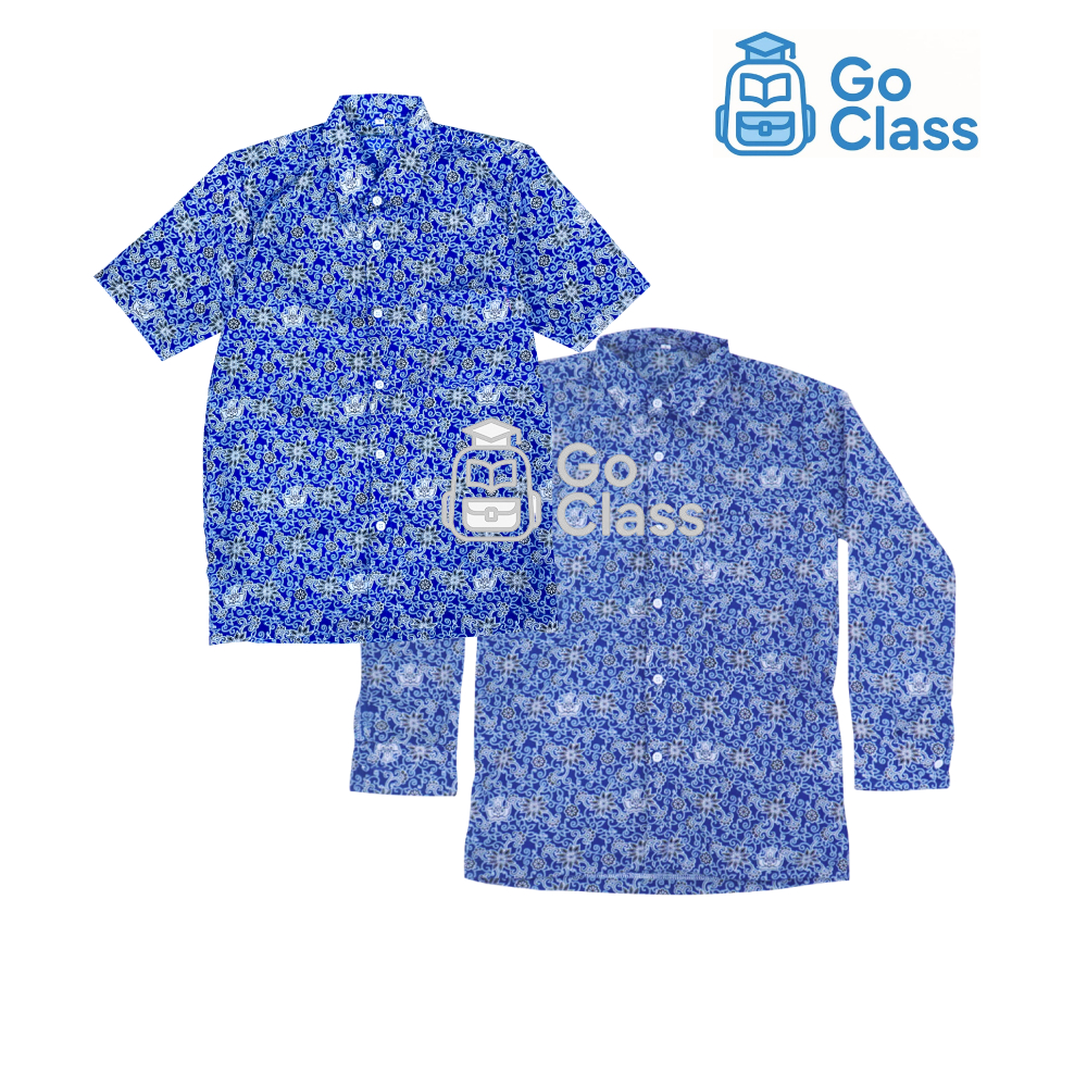 Seragam Batik Sekolah Motif Bunga Rampe Biru Lengan Pendek & Lengan Panjang  Baju Batik Sekolah SMP/