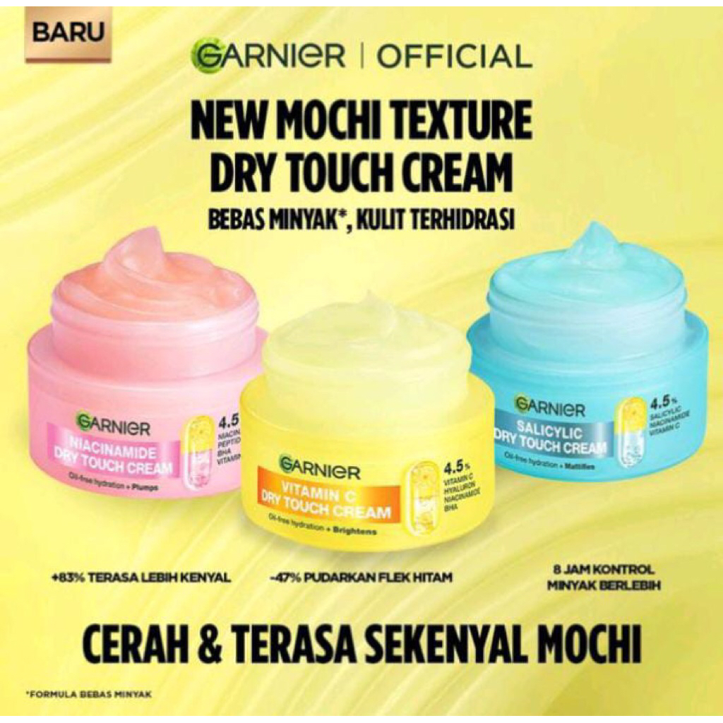 (NEW LAUNCH) GARNIER Mochi Dry Touch Cream Moisturizer Pelembab Wajah Skin Barrier 4.5% Vitamin C / 