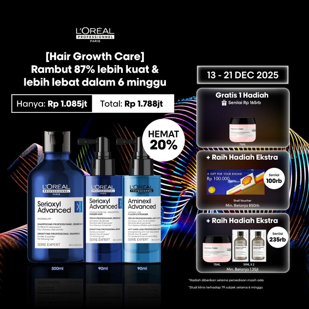 Serioxyl Shampoo 300ml + Serioxyl Hair Serum 90ml + Aminexil Hair Serum 90ml - Untuk Rambut Rontok &