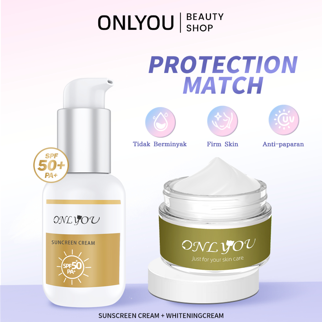 ONLYOU Skincare Paket Whitening moisturizer cream wajah & ONLYOU Sunscreen Moisturiser SPF50+ PA+