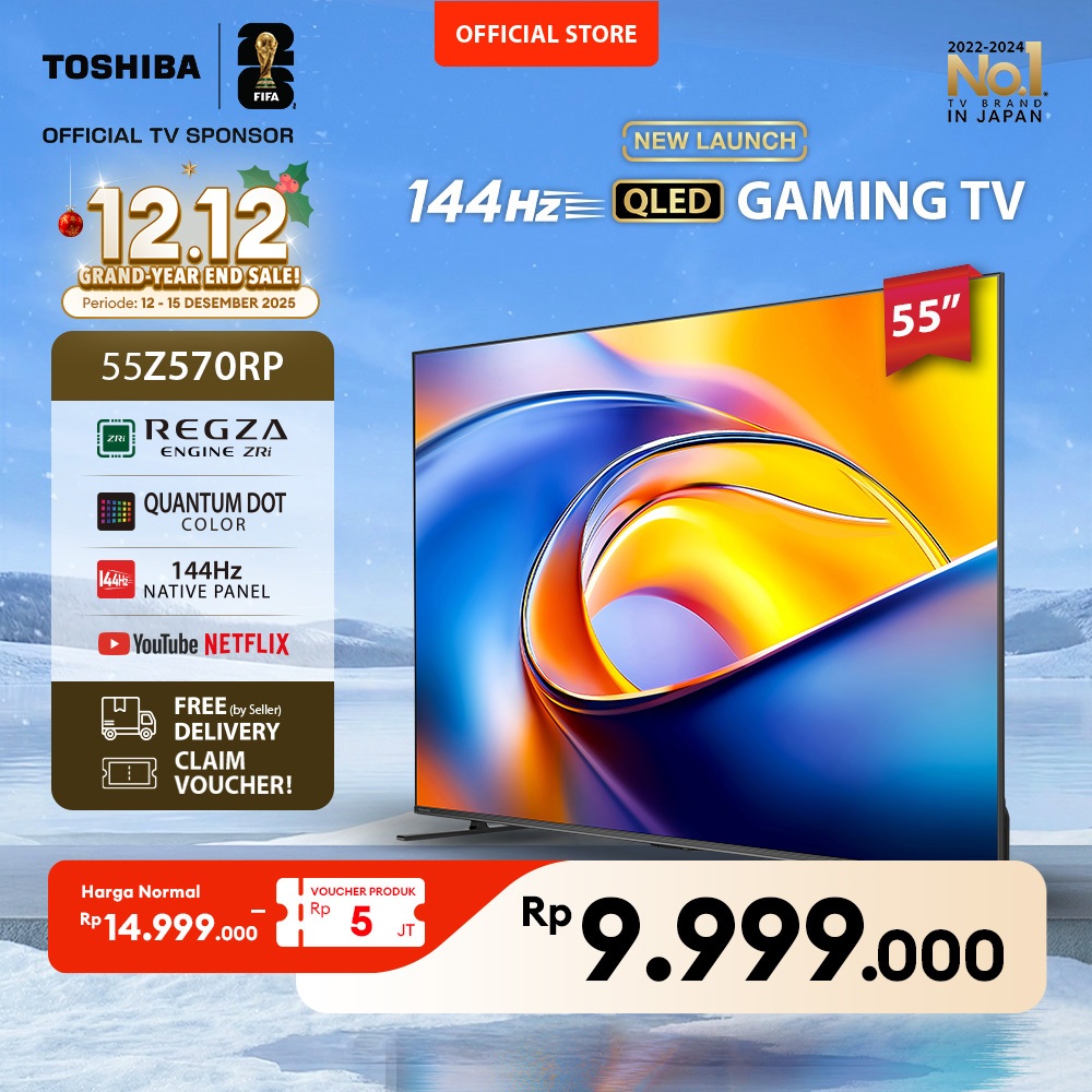 Toshiba TV 55" 4K UHD Gaming 144Hz AI Smart TV - Dolby Vision IQ + Atmos Regza ZRi 2.1 Surround Nati