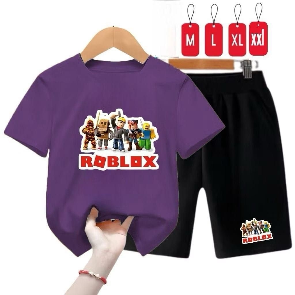 BAJU SETELAN ANAK COWOK/CEWEK TERKINI MOTIF ROBLOX BUAT USIA 2-10thn
