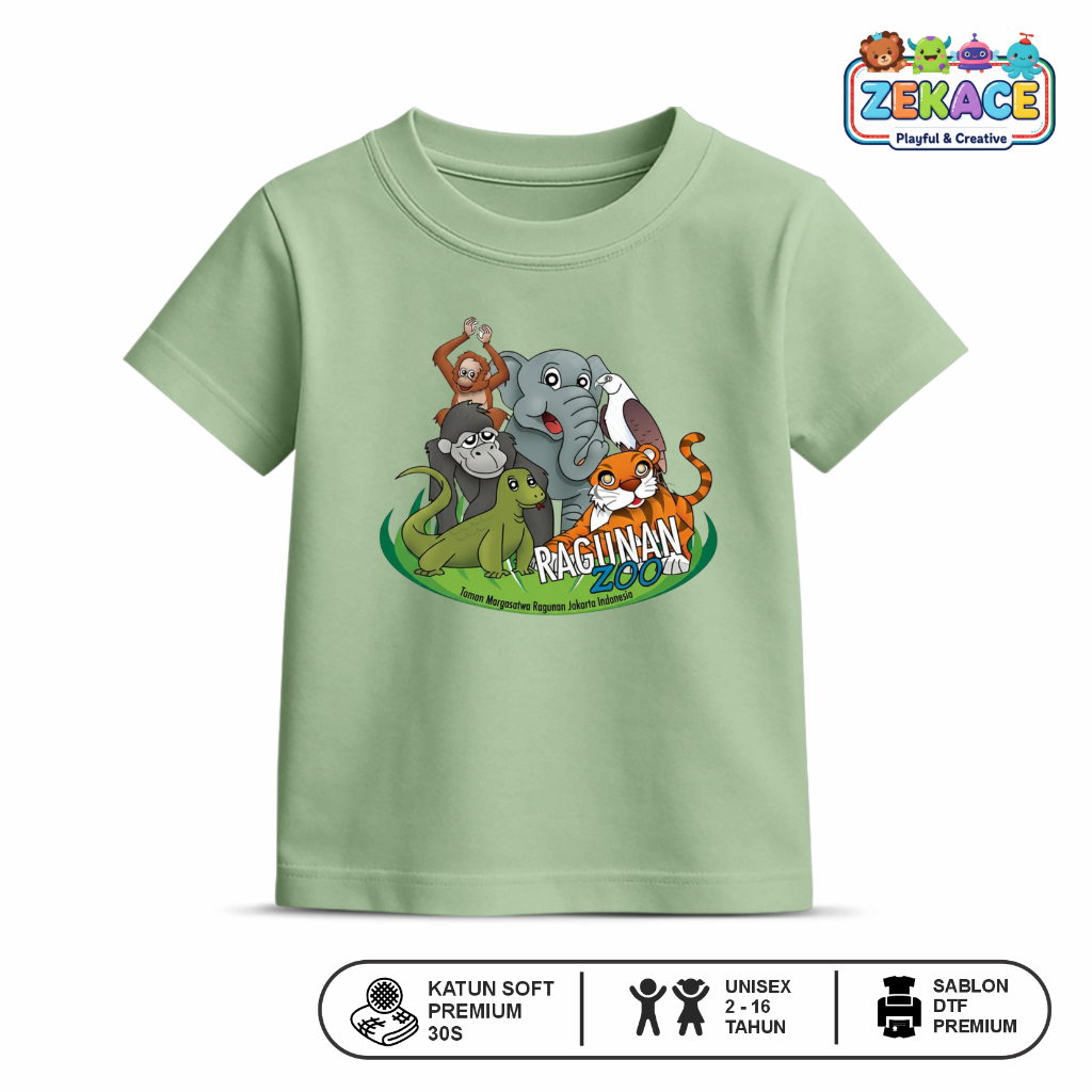 Kaos Anak Ragunan Kebun Binatang Zoo Bahan Katun 30s Lembut dan Nyaman Dipakai - Zekace