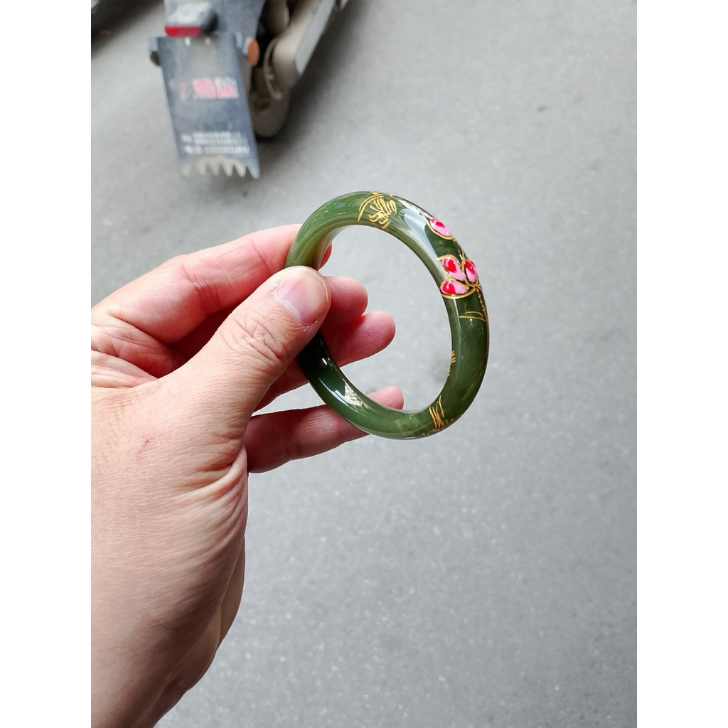 Giok Hetian Motif Bunga/ Hetian/ Bangle/ Giok