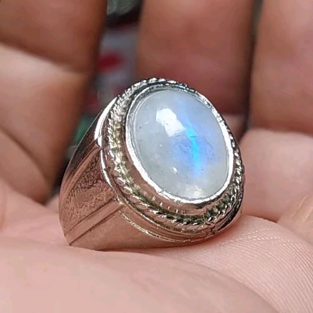 Cincin batu biduri bulan 14mm moonstone cincin akik pria terlaris