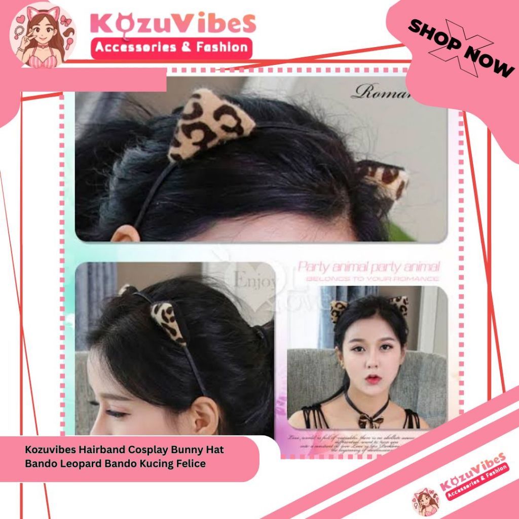 Kozuvibes Hairband Cosplay Bunny Hat Bando Leopard Bando Kucing Felice