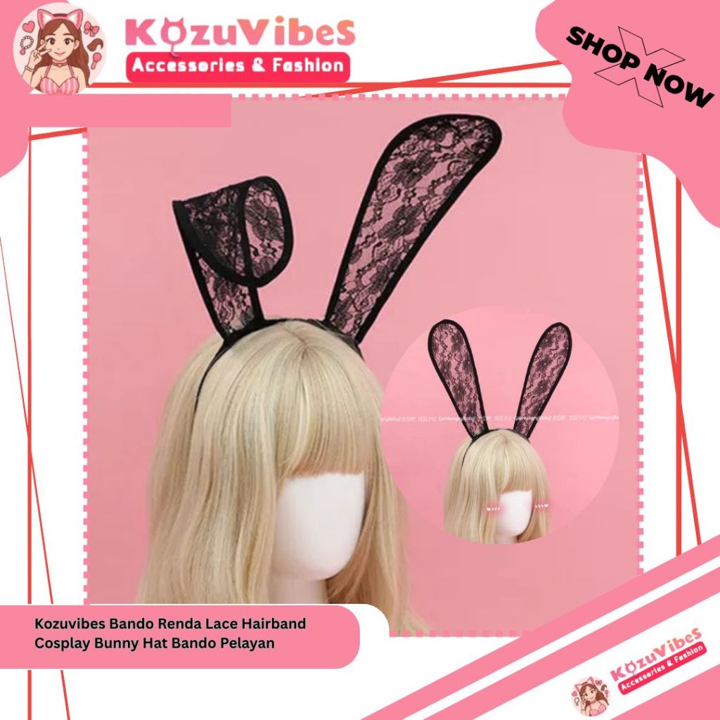 Kozuvibes Bando Renda Lace Hairband Cosplay Bunny Hat Bando Pelayan