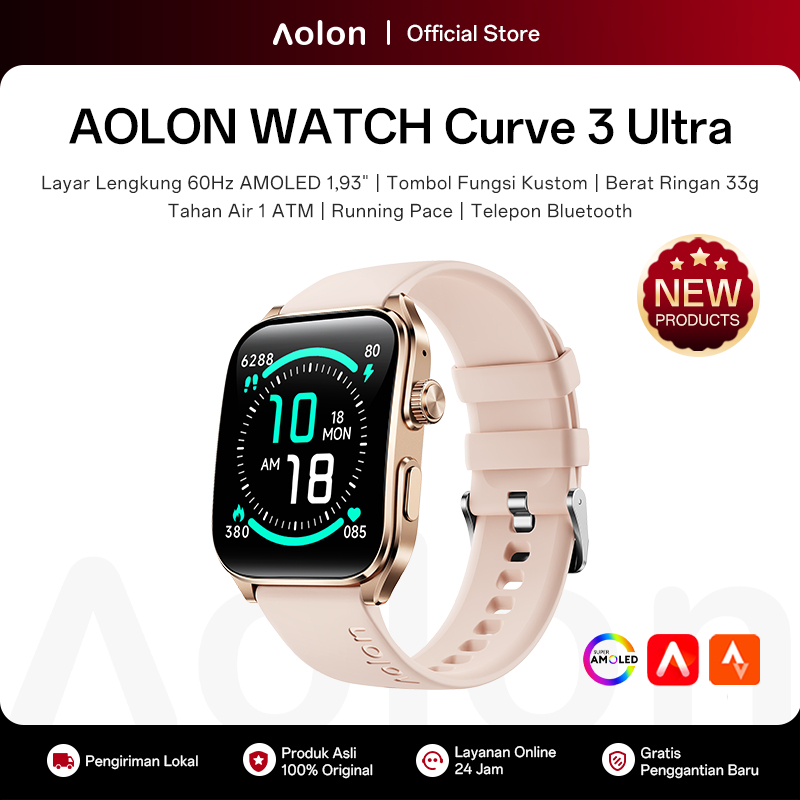 Aolon Curve 3 Ultra Jam Tangan Smartwatch 45mm Layar AMOLED 60Hz Tombol Kustom Telepon Bluetooth Pem