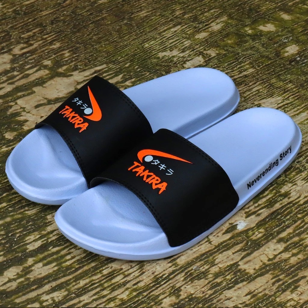 Sandal Slop Polos Sendal Slide Pria Wanita Hitam-Putih Sendal Slop Premium Class Basic Polos Empuk
