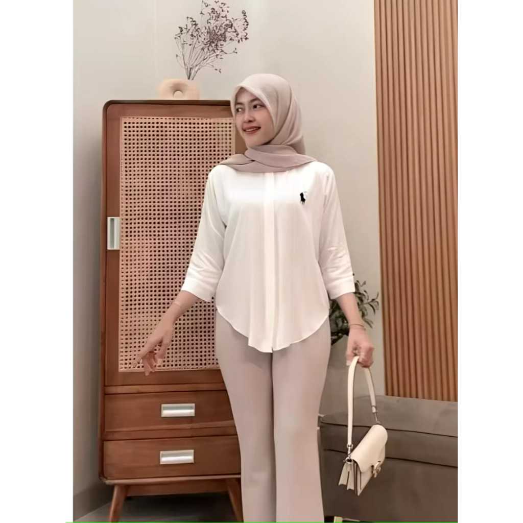 Kemeja Bordir Logo Atasan Wanita Lengan 7/8 Katun Rayon  // Atasan Katun Baju Wanita Oversize Basic