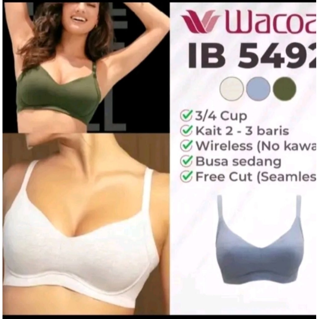 Wacoal Feel Free Bra IB 5492 Bra 3/4 Cup Wireless (tanpa kawat)busa sedang Cut Seamless