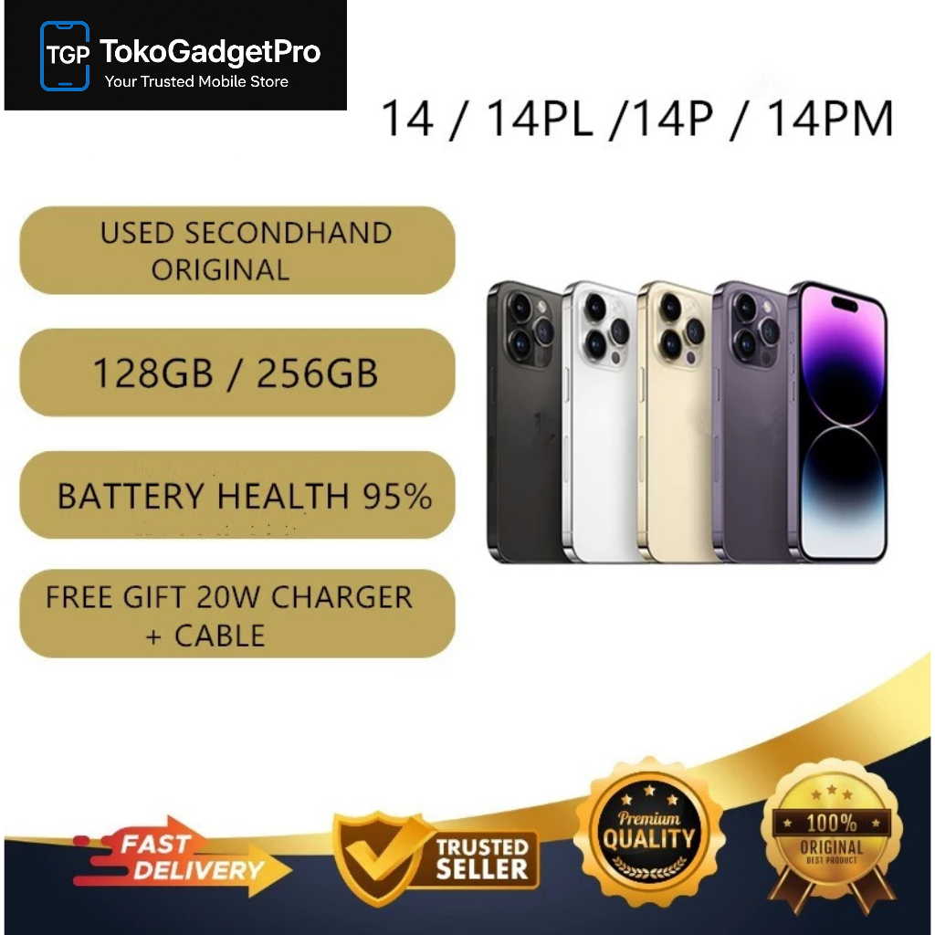 IP 14 Pro MAX 256GB/128GB Second Hand Fullset (Softcase + Charger) Second inter ORIGINAL BERGARANSI