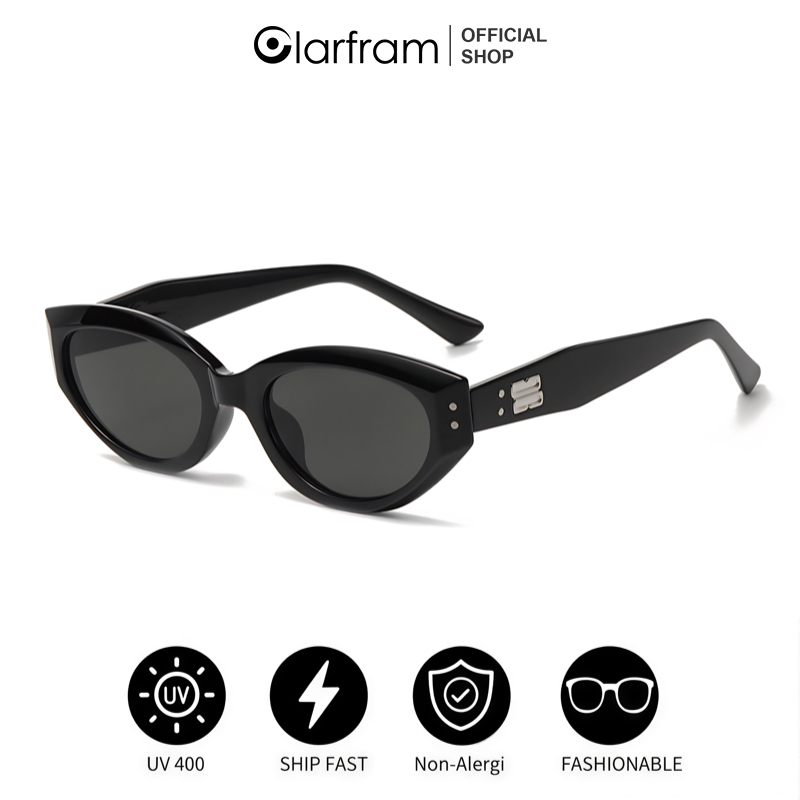 Clarfram Kacamata Cat Eye Hitam Bingkai Anti Silau Uv400 Fashion Korea Retro