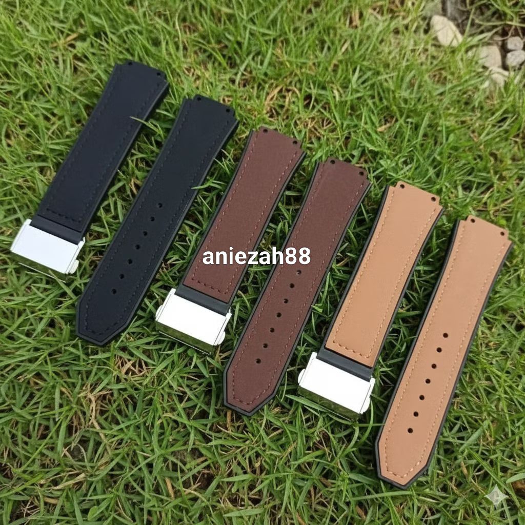TALI HUBLOT STRAP JAM HUBLOT GENEVE RUBBER KULIT MOTIF DAN POLOS UKURAN 24MM