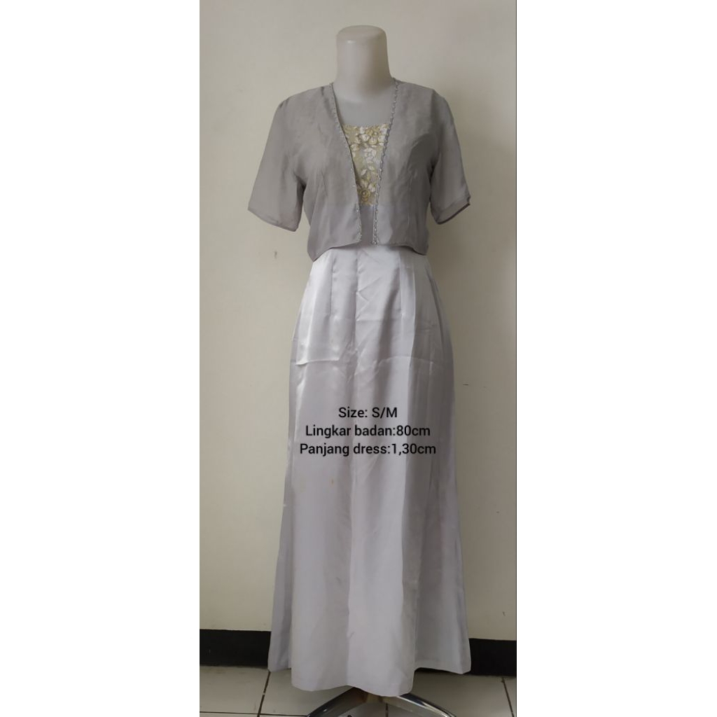 Dress terusan wanita/party dress abu silver(Preloved)