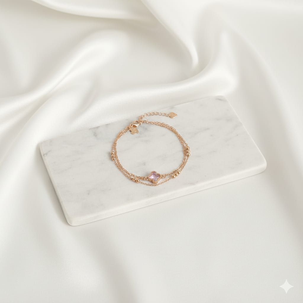 gelang titanium clover rantai lapis emas