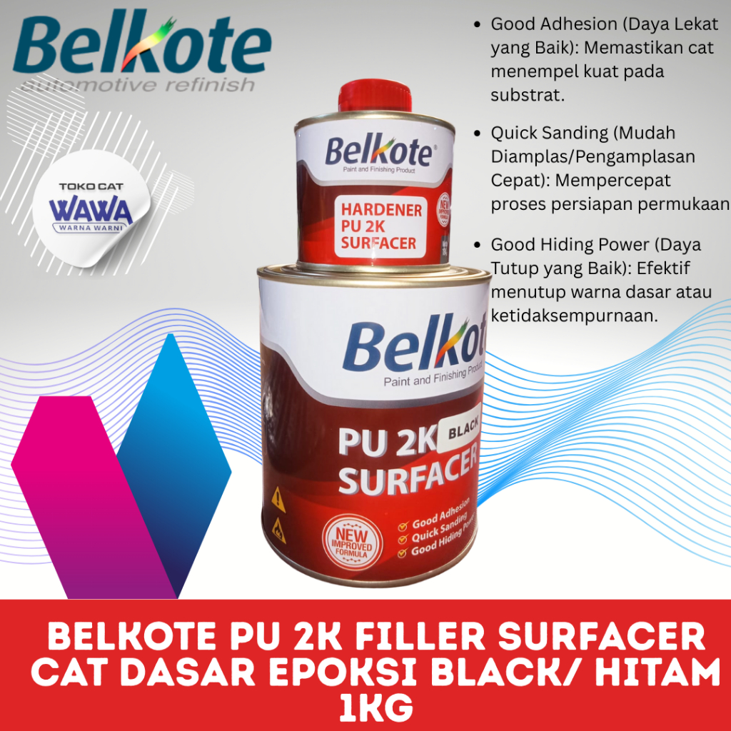 Belkote Epoxy PU 2K Filler Surfacer Cat Dasar Epoksi Black/ Hitam 1 PER-SET