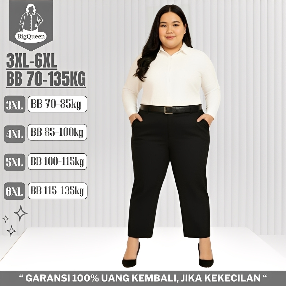 Celana Formal Big Size Katun Wanita Kerja Kantor Pinggang Karet Jumbo – Hitam