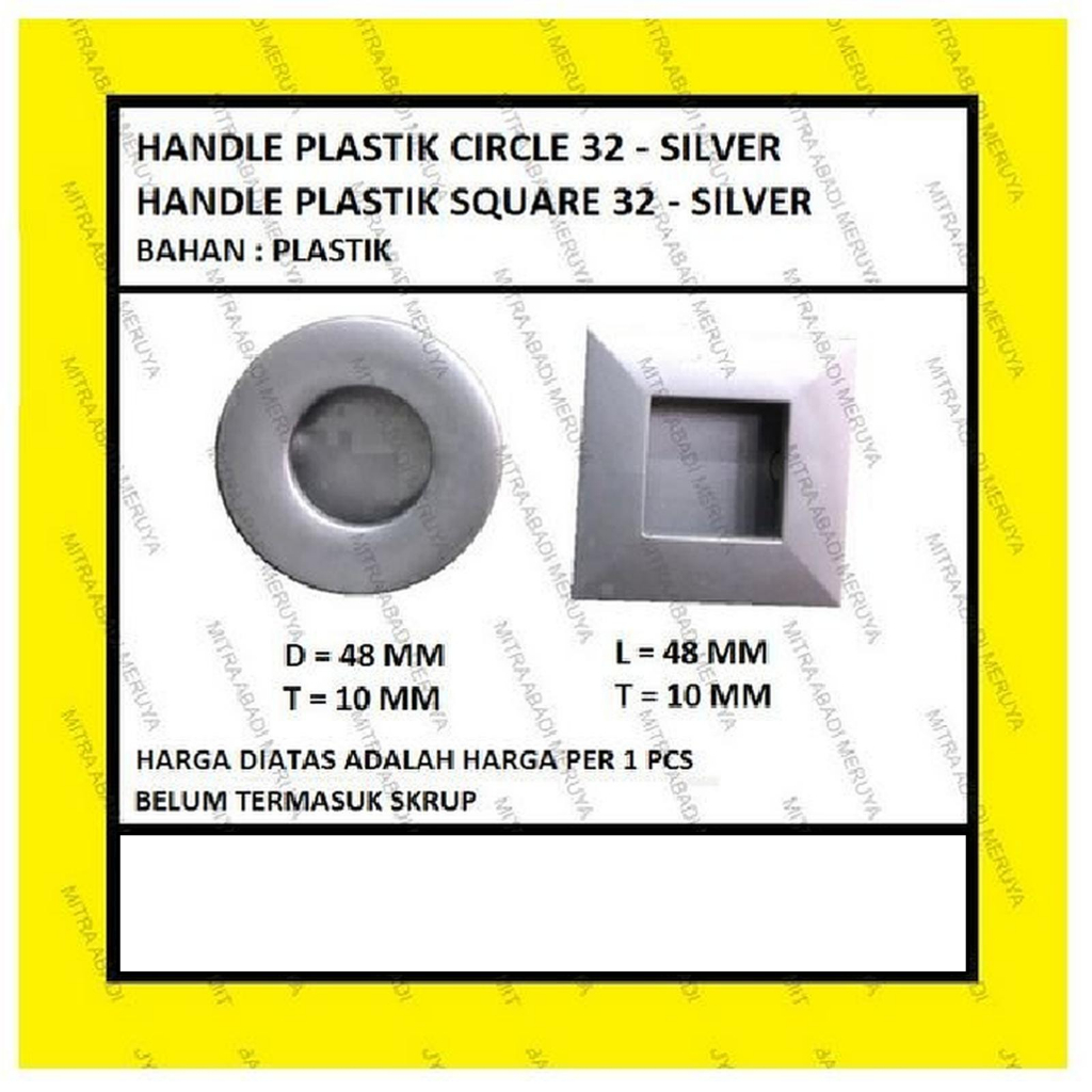Handle Tanam Plastik Tarikan Laci Bulat Kotak 32 Silver