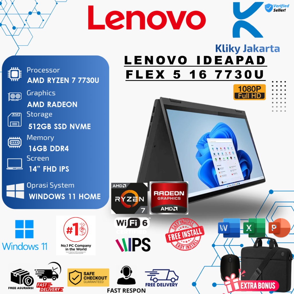 Lenovo Ideapad Flex 5 16 7730U Touch AMD Ryzen 7 16GB 512GB 16.0 WUXGA IPS Win11home