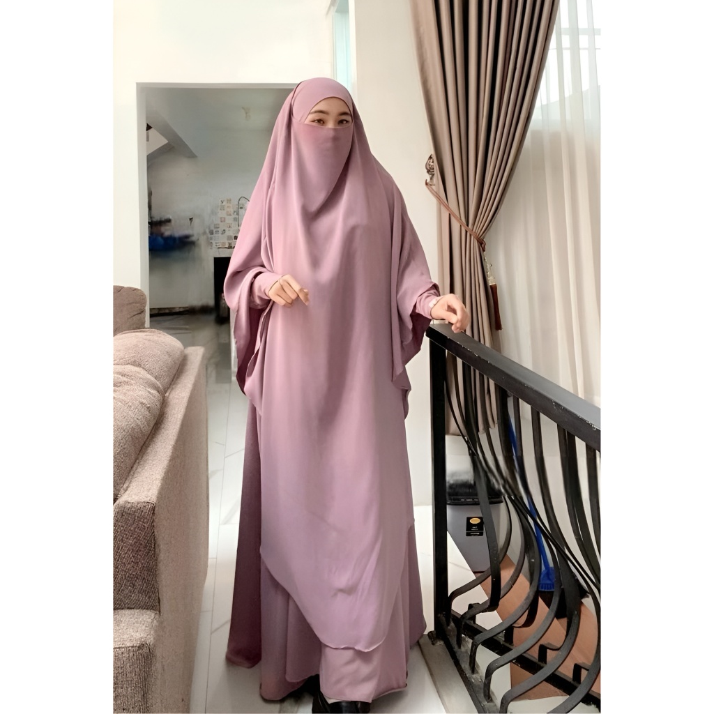 NAYYARA Gamis Abaya Set French Khimar JUMBO Bahan Anti UV Mewah Elegan Wanita Syari Muslim Lebaran P