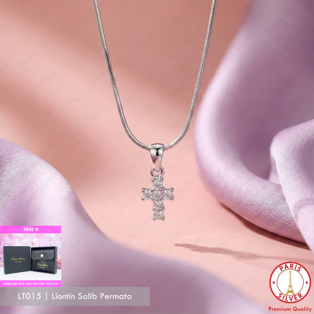 Kalung Salib Perak Asli 925 Wanita Liontin Ukuran Kecil Silver Lapis Emas Putih Anti Karat