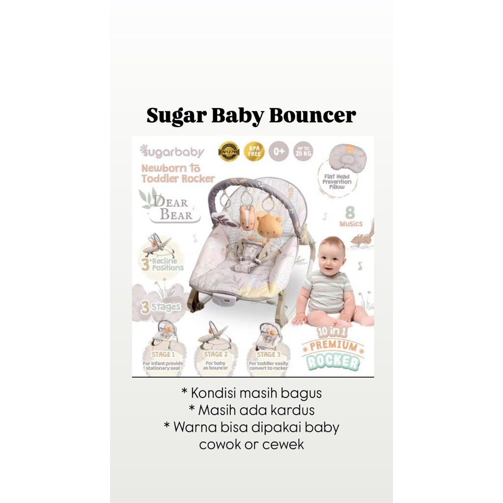 PRELOVED PRIBADI Bouncer Sugar Baby Bayi 10in1 BEIGE DEAR BEAR
