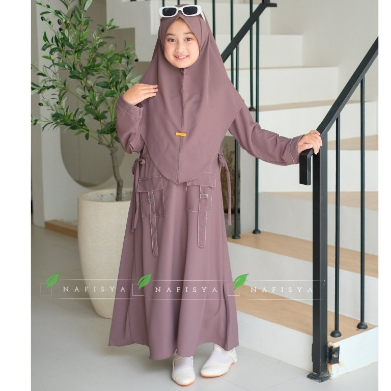 Gamis Abaya Anak Perempuasn Set Hijab Remaja Tanggung Usia 7 sampai 17 Tahun Bahan Jersey Lebaran 20