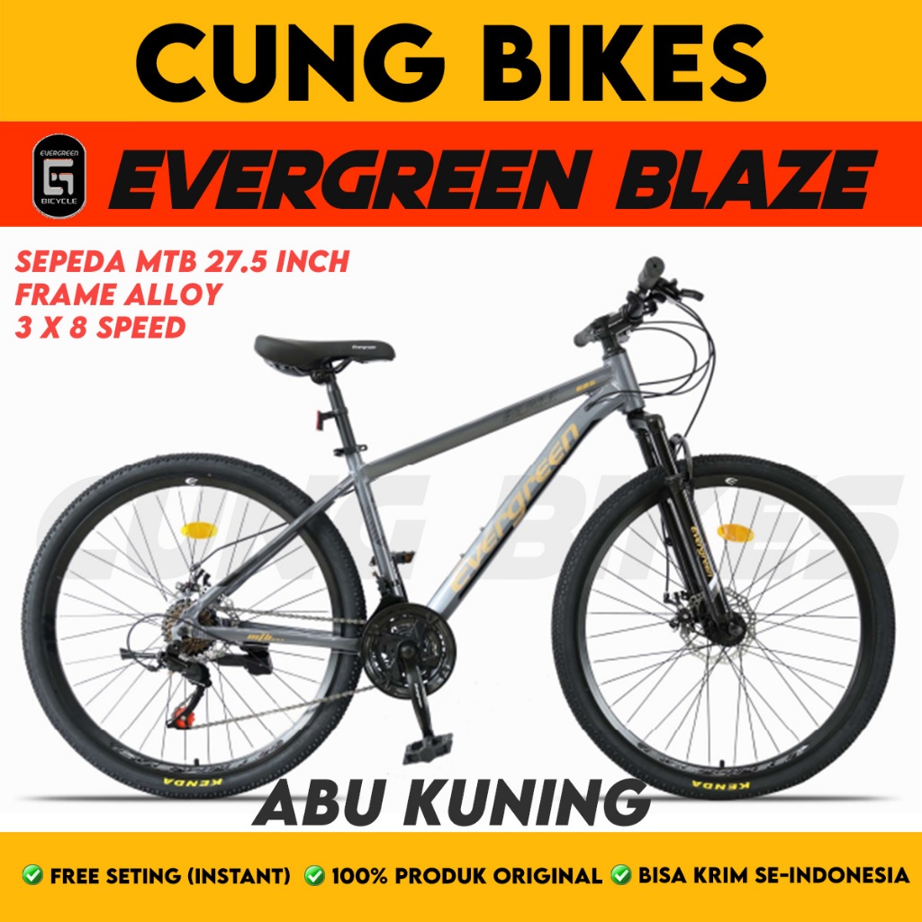 SEPEDA GUNUNG 27.5 INCH MTB EVERGREEN BLAZE 685 FRAME ALLOY 3 x 8 SPEED inner cable