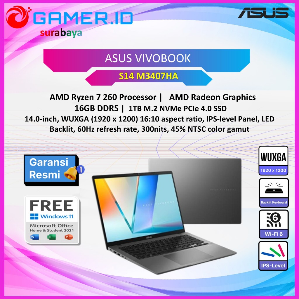 LAPTOP ASUS VIVOBOOK S14 M3407HA RYZEN 7 260 - 16GB 1TB 14.0WUXGA